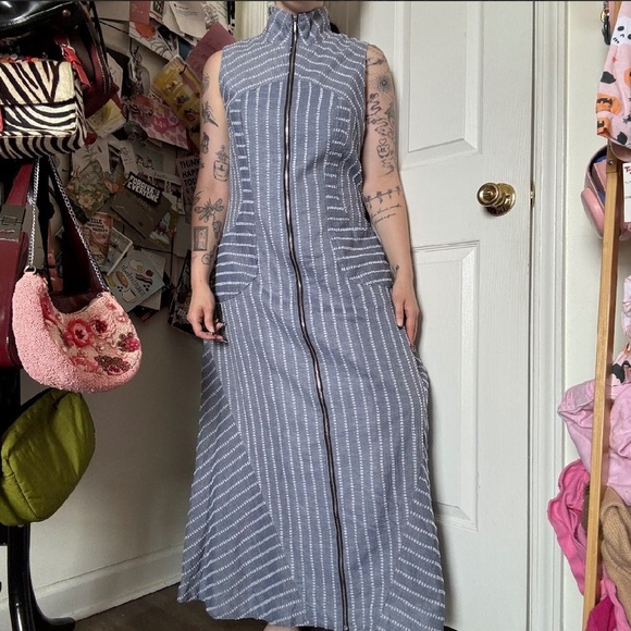 HILTON HOLLIS ZIPPER DENIM MAXI DRESS SIZE 10 - Picture 2 of 6